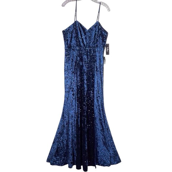NWT Lulus Simply Elegant Sequin Maxi Dress Size L Navy Blue Side Slit - Picture 15 of 15